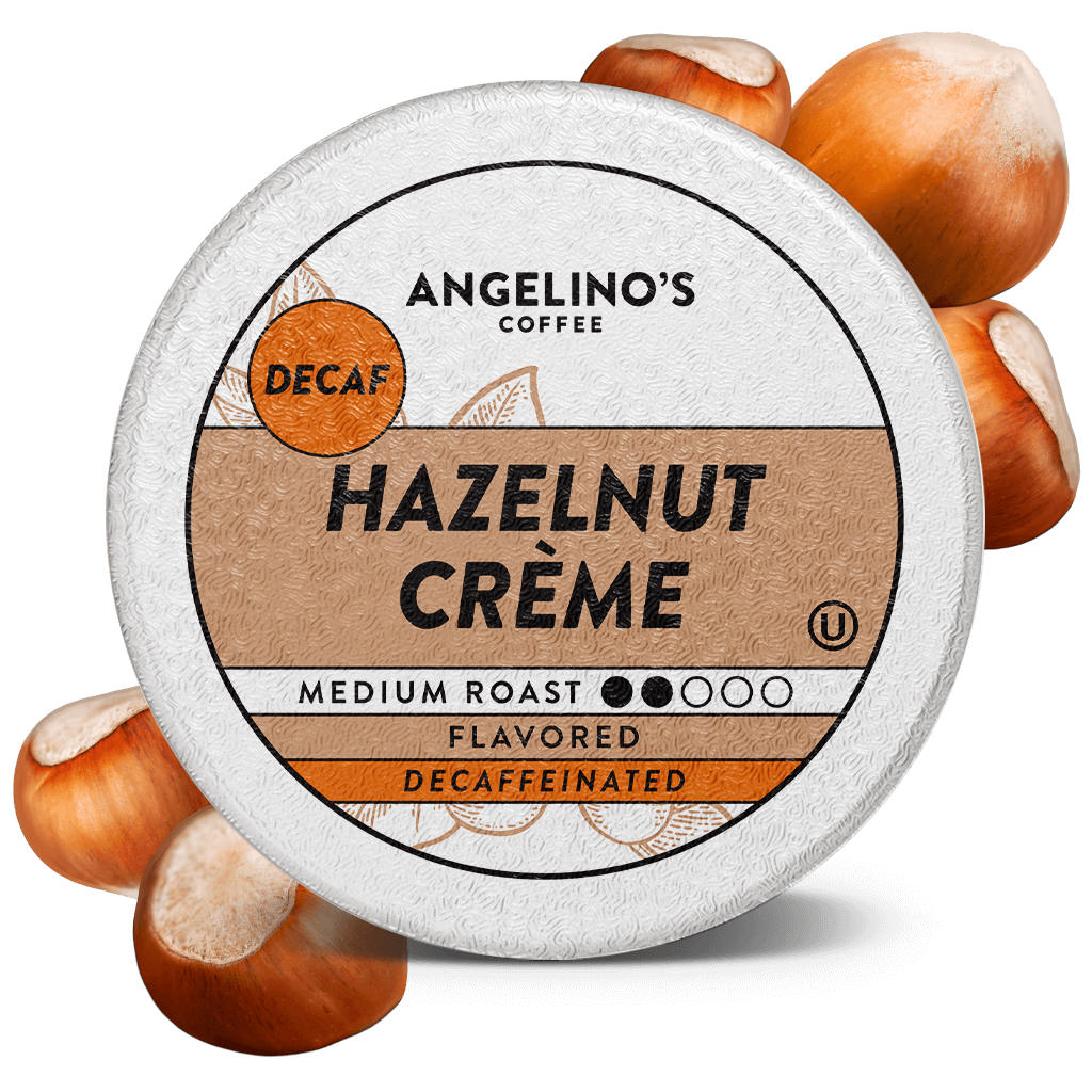 Decaf Hazelnut Crème | Keurig® Compatible Cups – Angelino's Coffee Decaf Hazelnut Crème | Keurig® Compatible Cups – Angelino's Coffee